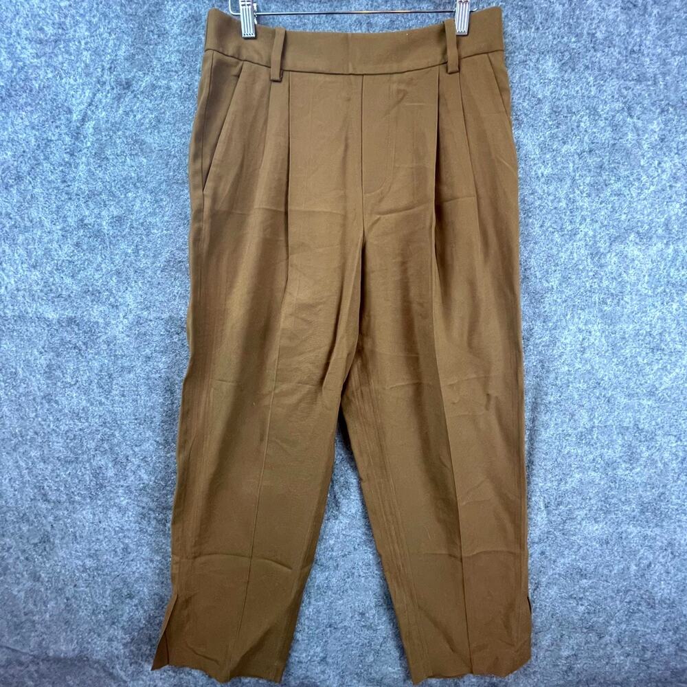 Vince Pants Womens Medium Brown Straight Cropped Career Pleated Trouser